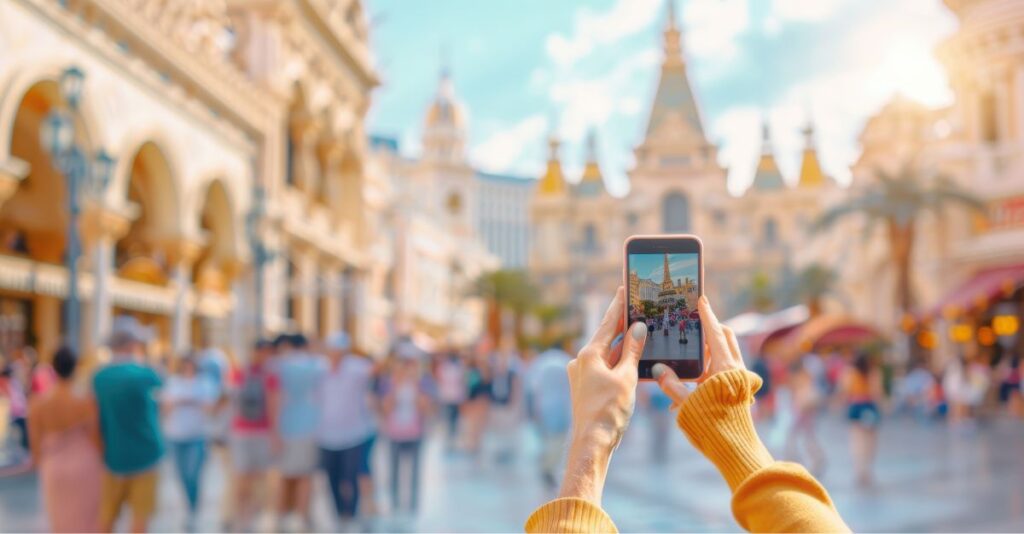 Mujer tomando foto turista